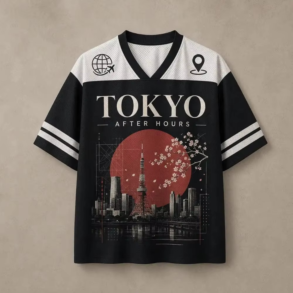 Street Fashion Tokyo - Koszulka męska z dekoltem w serek