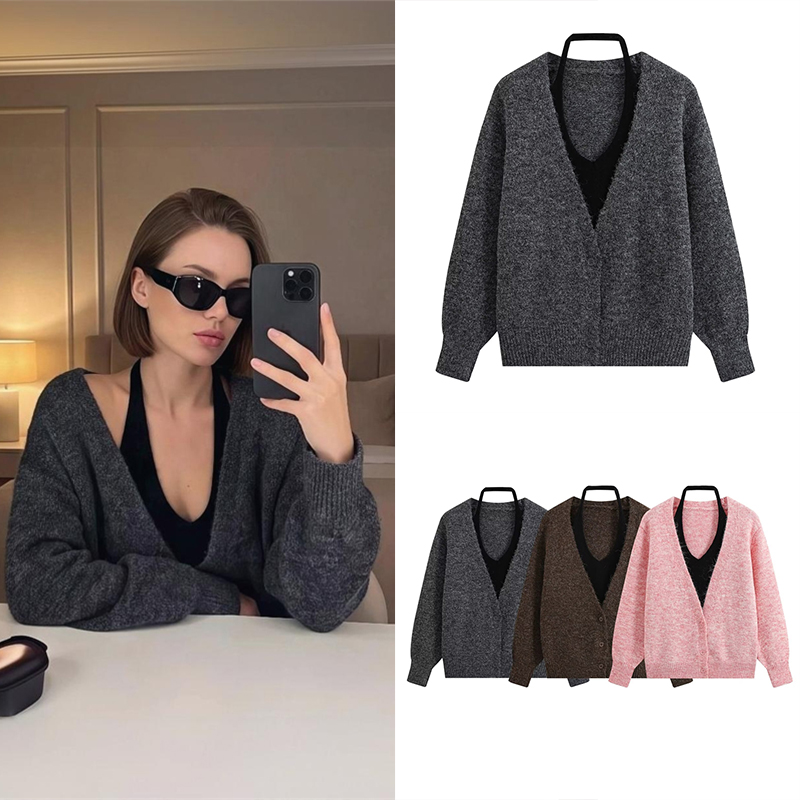 Street Fashion Trends 2026 - Damski sweter-kardigan z dzianiny Guobioziy, w